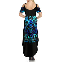 Blue Flame Skull Summer Maxi Dress Blood Make You Related - Wonder Print Shop