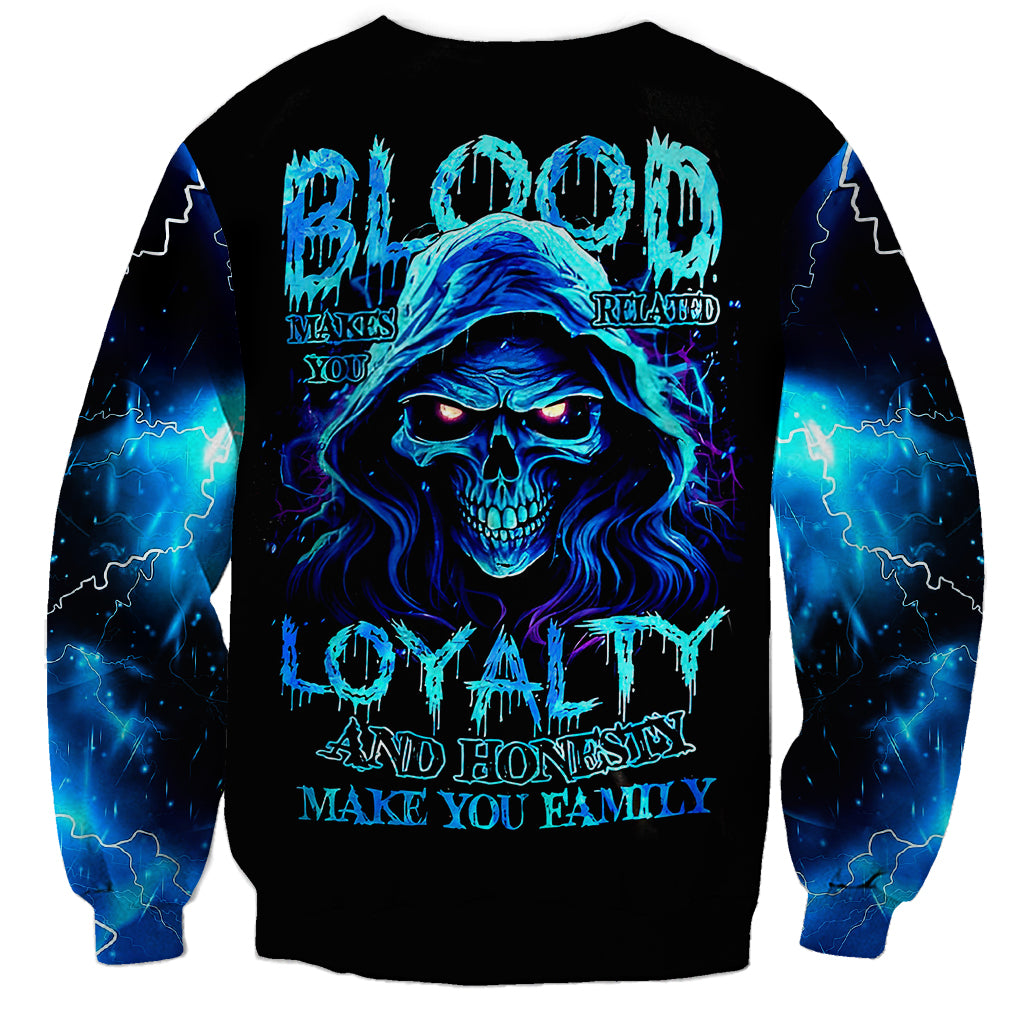 Blue Flame Skull Sweatshirt Blood Make You Related - Wonder Print Shop