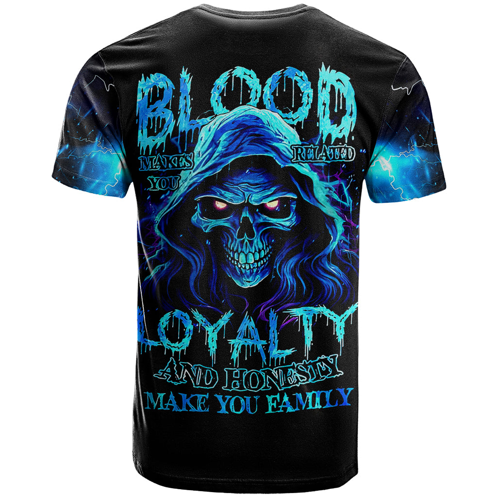 Blue Flame Skull T Shirt Blood Make You Related - Wonder Print Shop