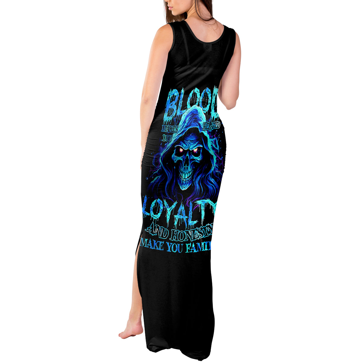 Blue Flame Skull Tank Maxi Dress Blood Make You Related - Wonder Print Shop