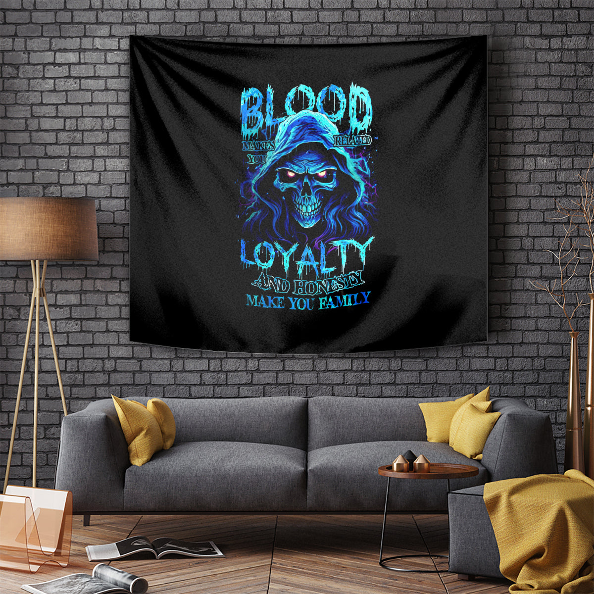 Blue Flame Skull Tapestry Blood Make You Related - Wonder Print Shop