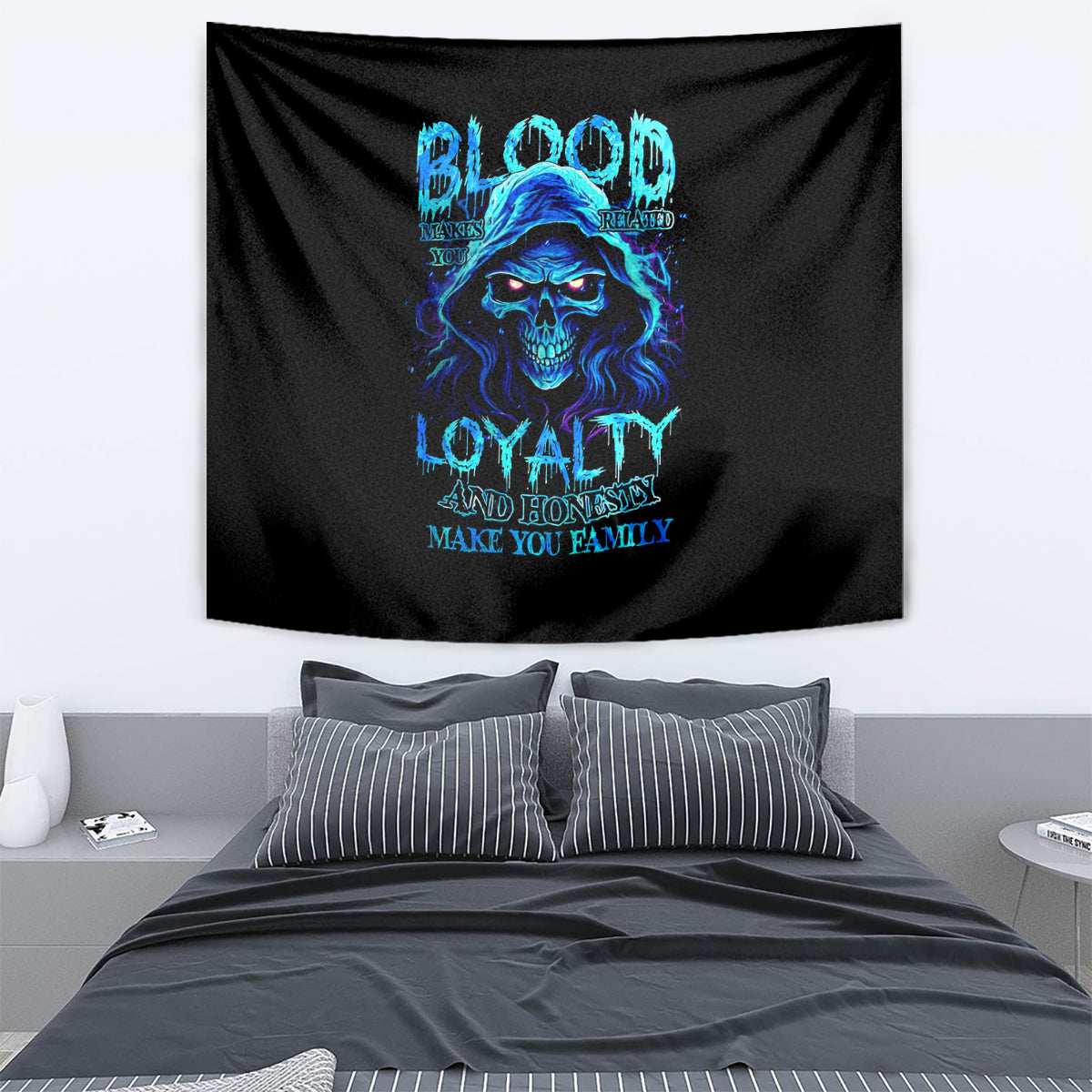 Blue Flame Skull Tapestry Blood Make You Related - Wonder Print Shop