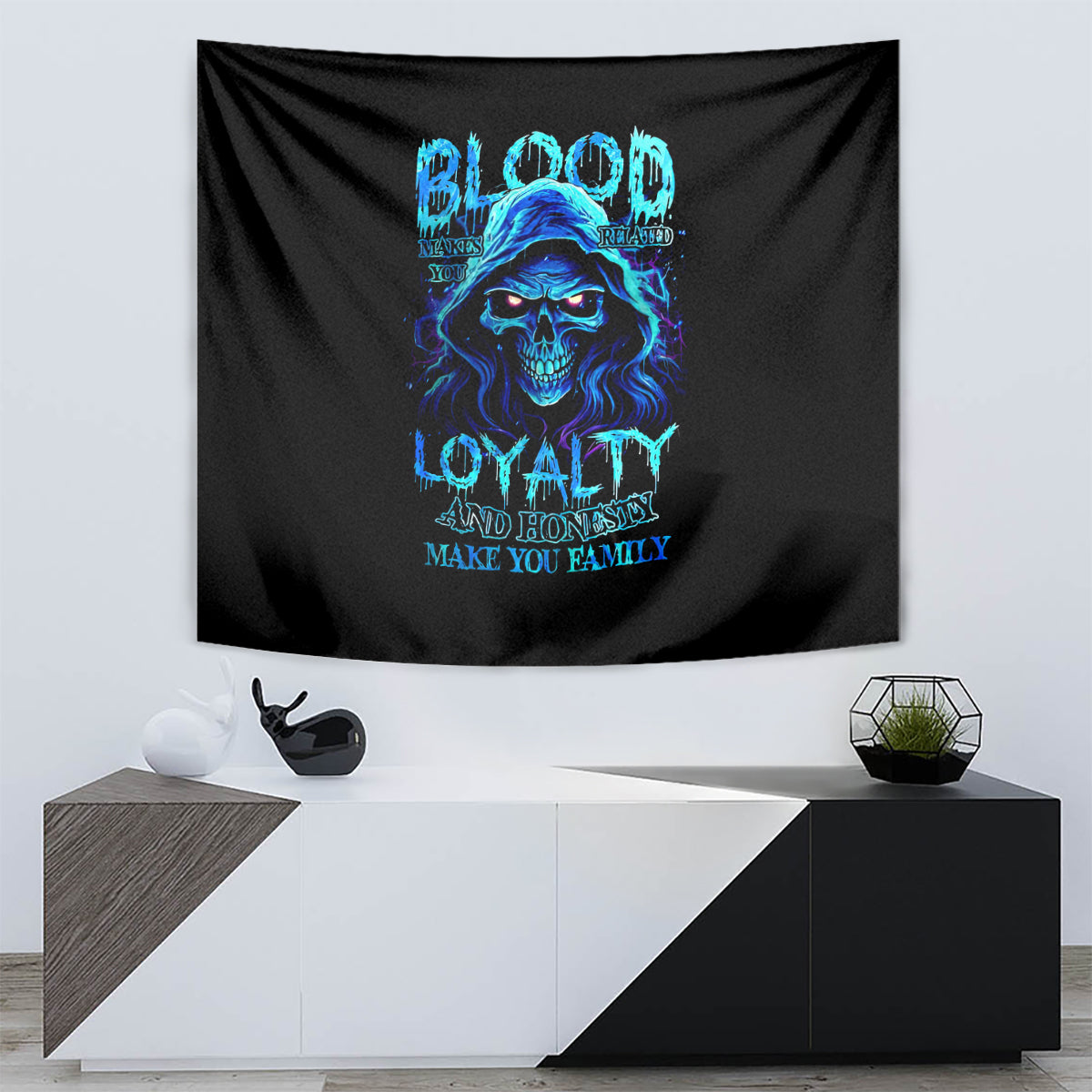 Blue Flame Skull Tapestry Blood Make You Related - Wonder Print Shop