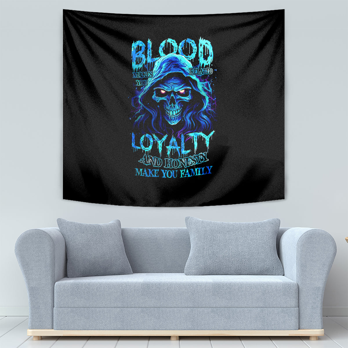Blue Flame Skull Tapestry Blood Make You Related - Wonder Print Shop