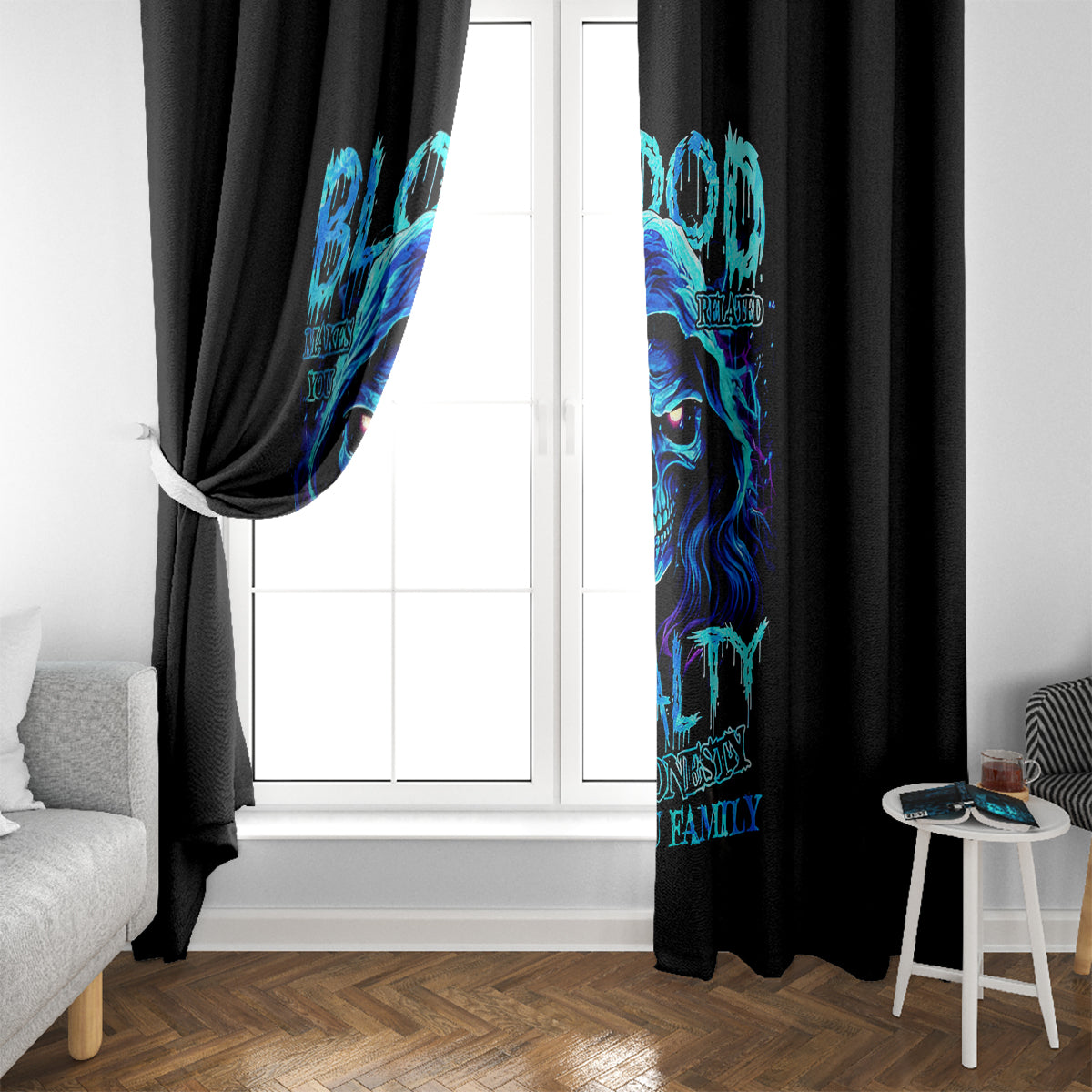 Blue Flame Skull Window Curtain Blood Make You Related - Wonder Print Shop
