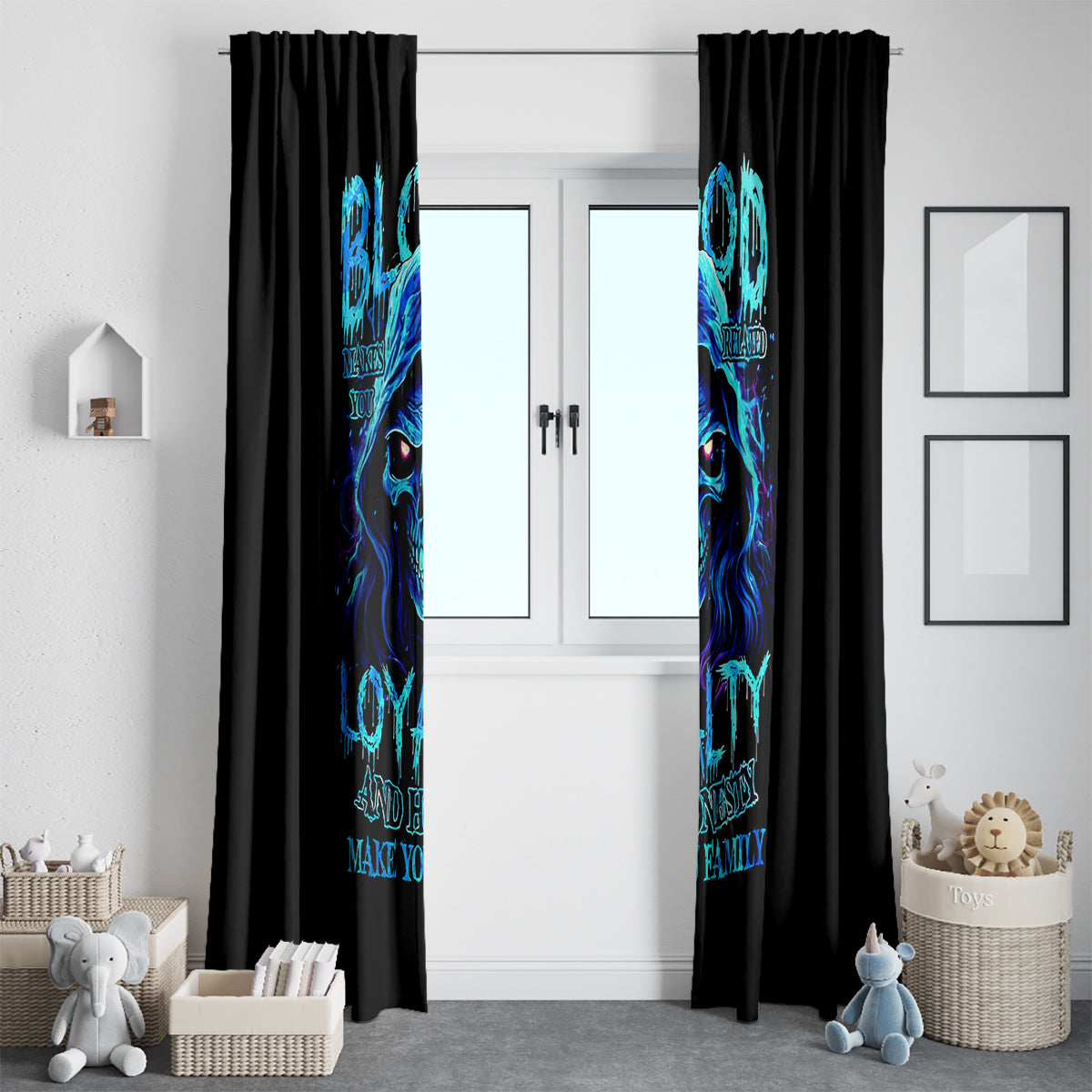 Blue Flame Skull Window Curtain Blood Make You Related - Wonder Print Shop