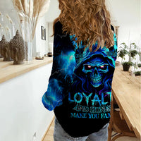 Blue Flame Skull Women Casual Shirt Blood Make You Related - Wonder Print Shop
