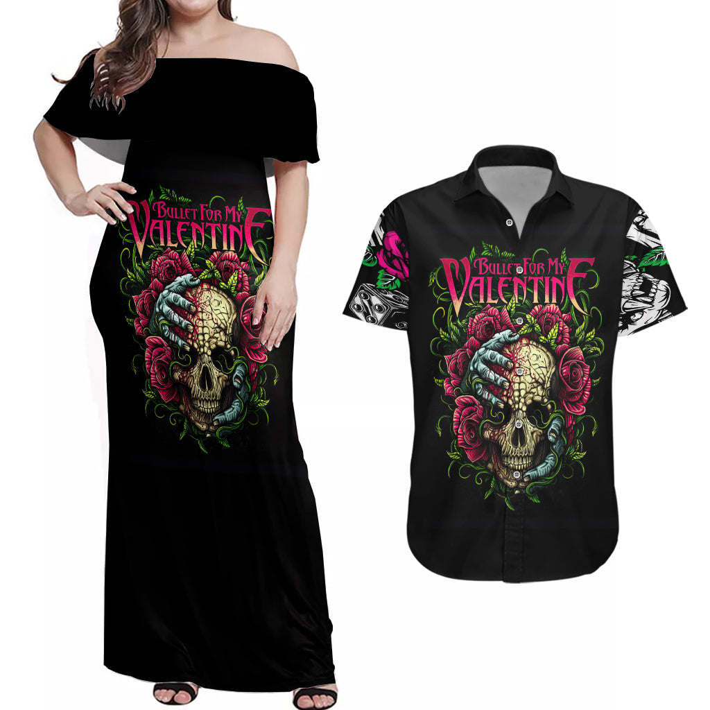 Viper Skull Couples Matching Off Shoulder Maxi Dress and Hawaiian Shirt Bullet For My Valentine - Wonder Print Shop