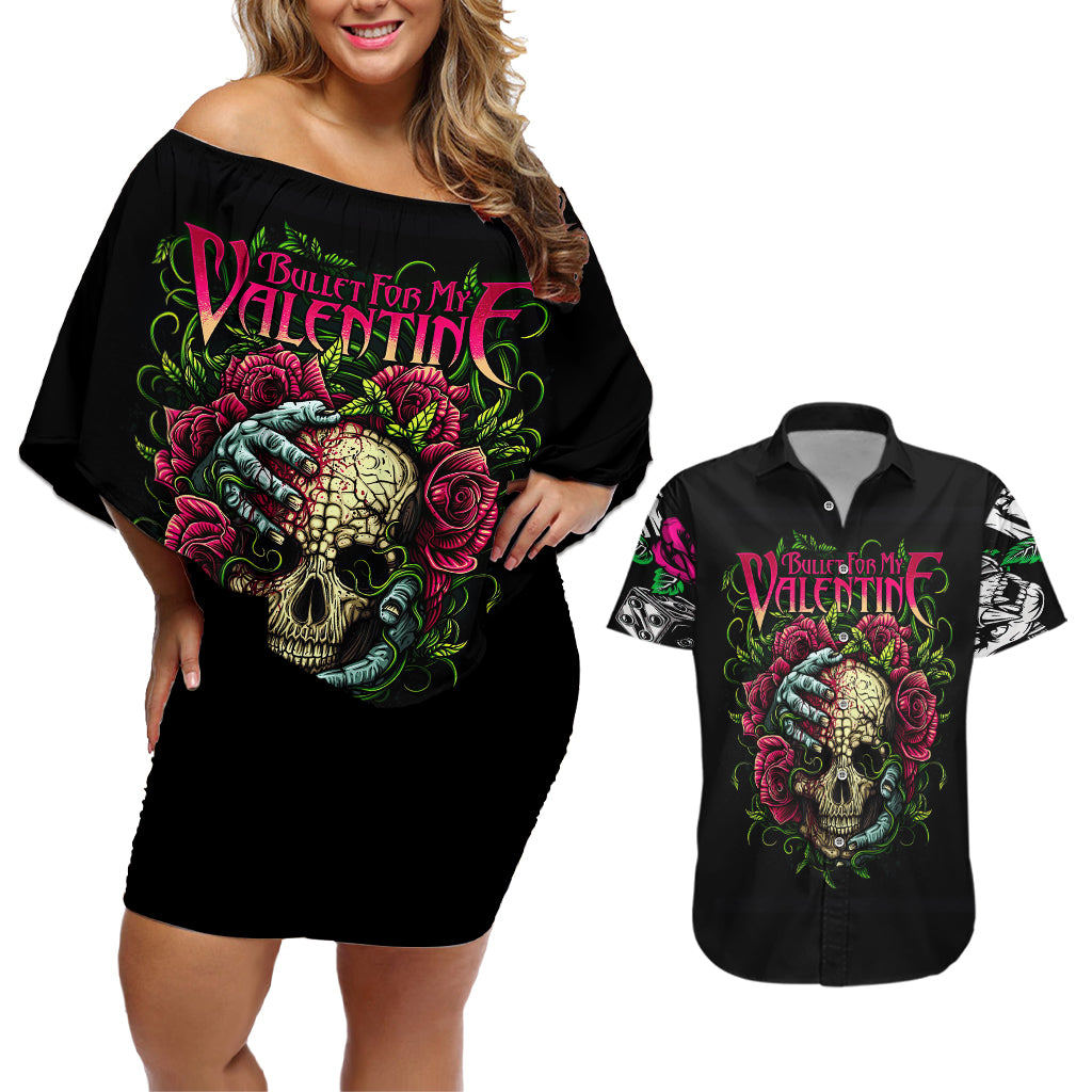 Viper Skull Couples Matching Off Shoulder Short Dress and Hawaiian Shirt Bullet For My Valentine - Wonder Print Shop
