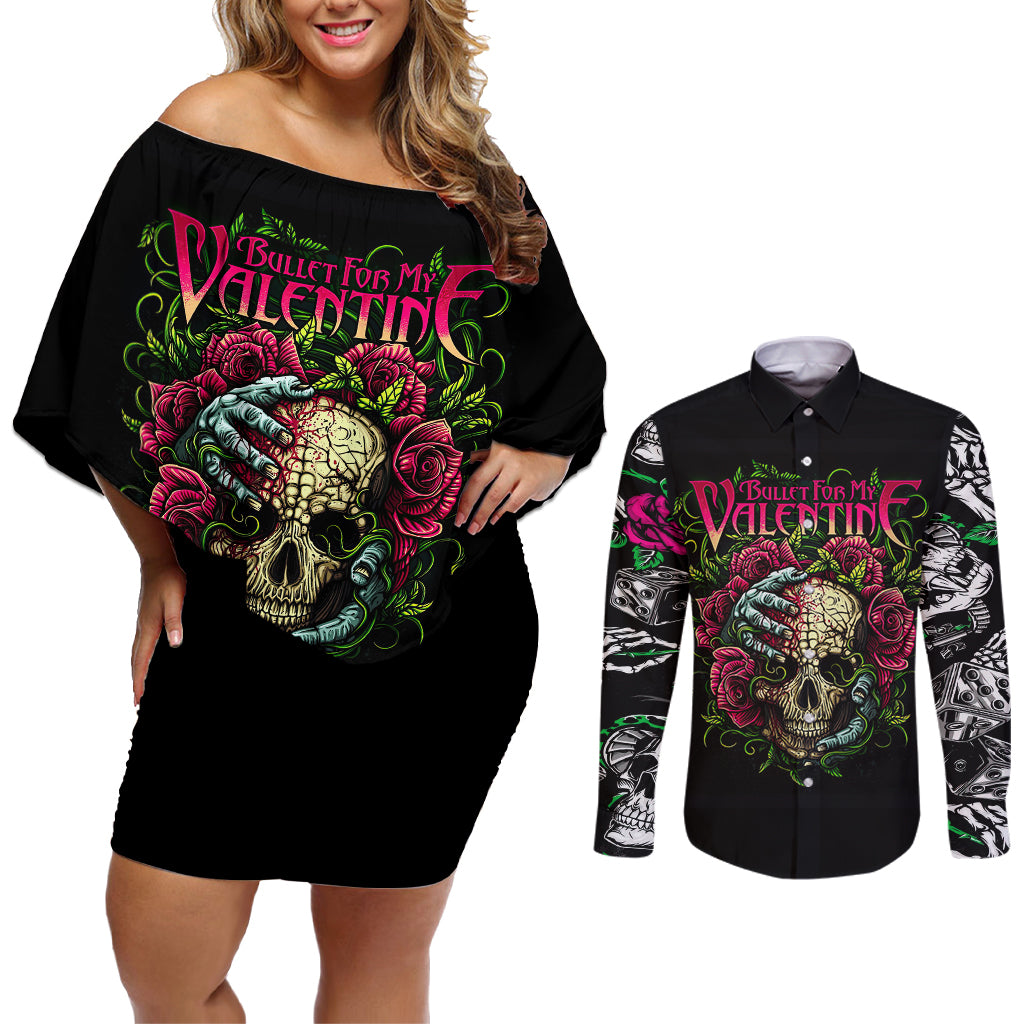 Viper Skull Couples Matching Off Shoulder Short Dress and Long Sleeve Button Shirts Bullet For My Valentine - Wonder Print Shop