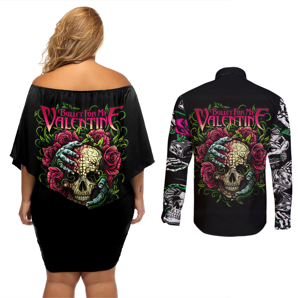 Viper Skull Couples Matching Off Shoulder Short Dress and Long Sleeve Button Shirts Bullet For My Valentine - Wonder Print Shop