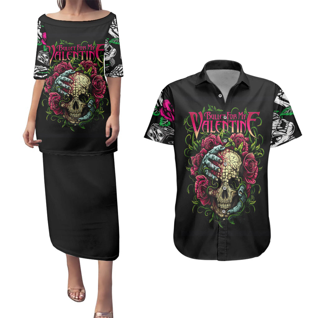 Viper Skull Couples Matching Puletasi Dress and Hawaiian Shirt Bullet For My Valentine - Wonder Print Shop