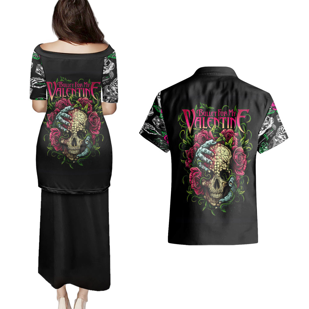 Viper Skull Couples Matching Puletasi Dress and Hawaiian Shirt Bullet For My Valentine - Wonder Print Shop