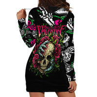 Black skull hoodie dress back view, large multicolor graphic, long sleeves, hood