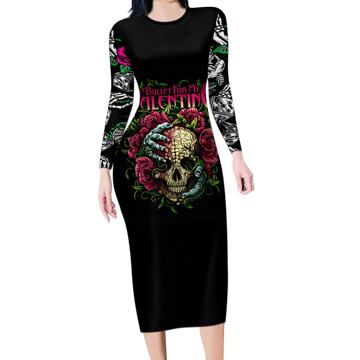 Viper Skull Long Sleeve Bodycon Dress Bullet For My Valentine - Wonder Print Shop