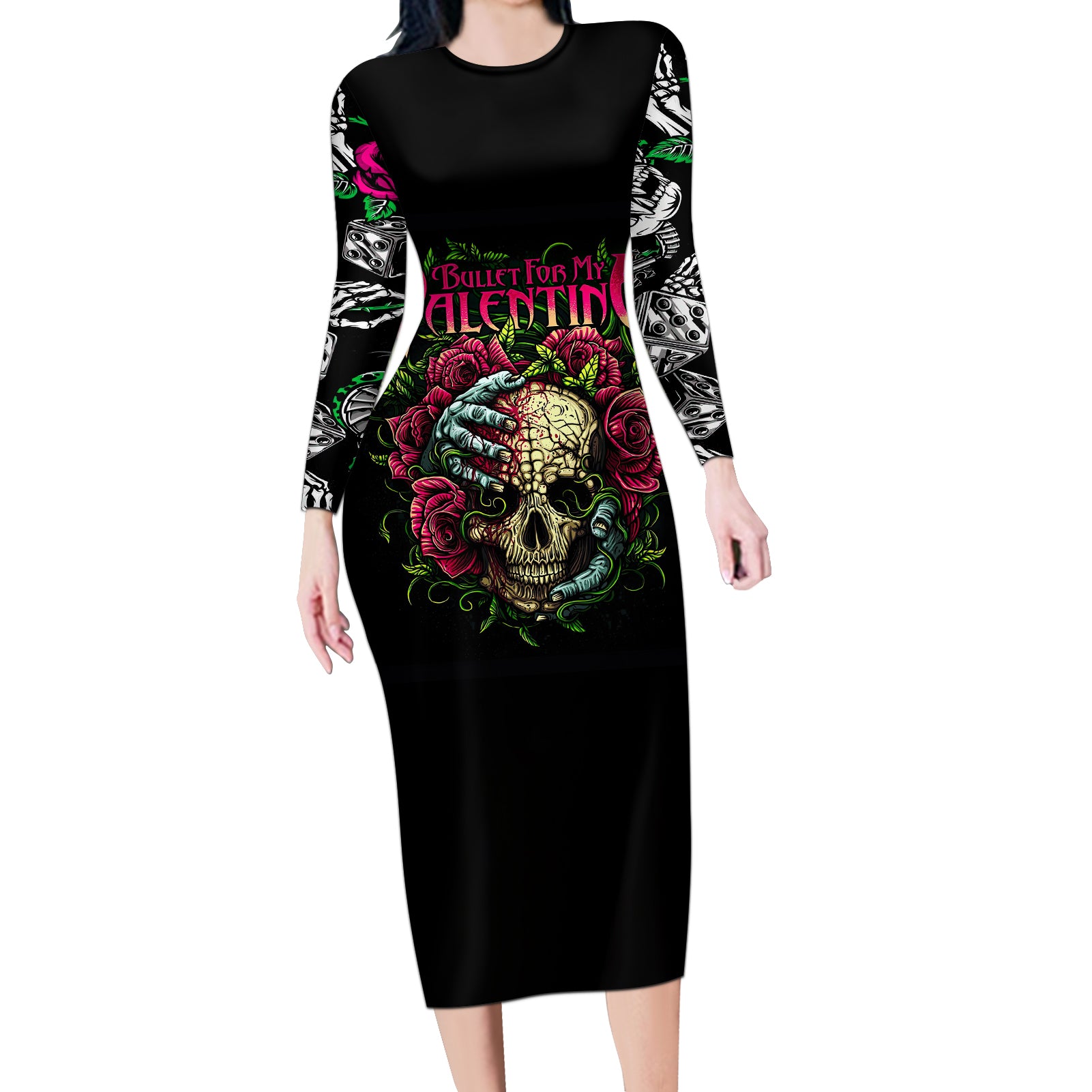 Viper Skull Long Sleeve Bodycon Dress Bullet For My Valentine - Wonder Print Shop