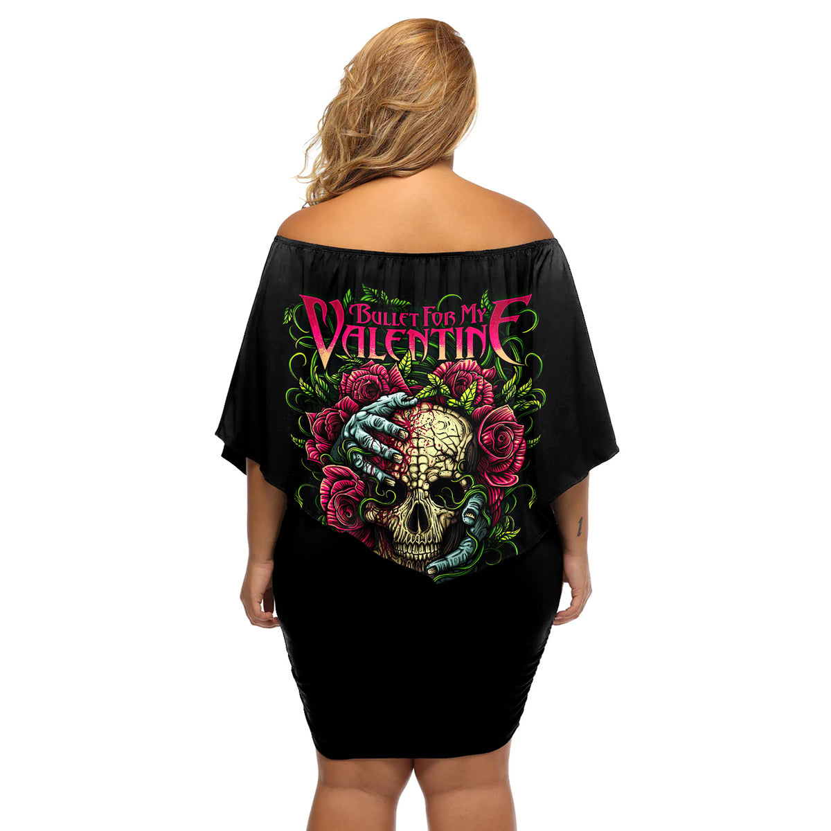 Viper Skull Off Shoulder Short Dress Bullet For My Valentine - Wonder Print Shop