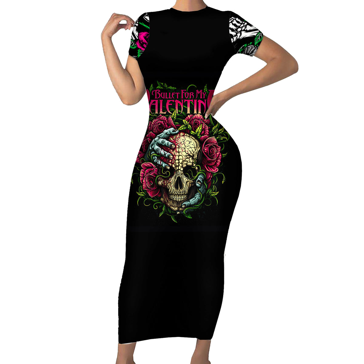 Viper Skull Short Sleeve Bodycon Dress Bullet For My Valentine - Wonder Print Shop