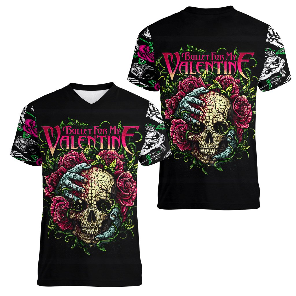 Viper Skull Women V Neck T Shirt Bullet For My Valentine - Wonder Print Shop