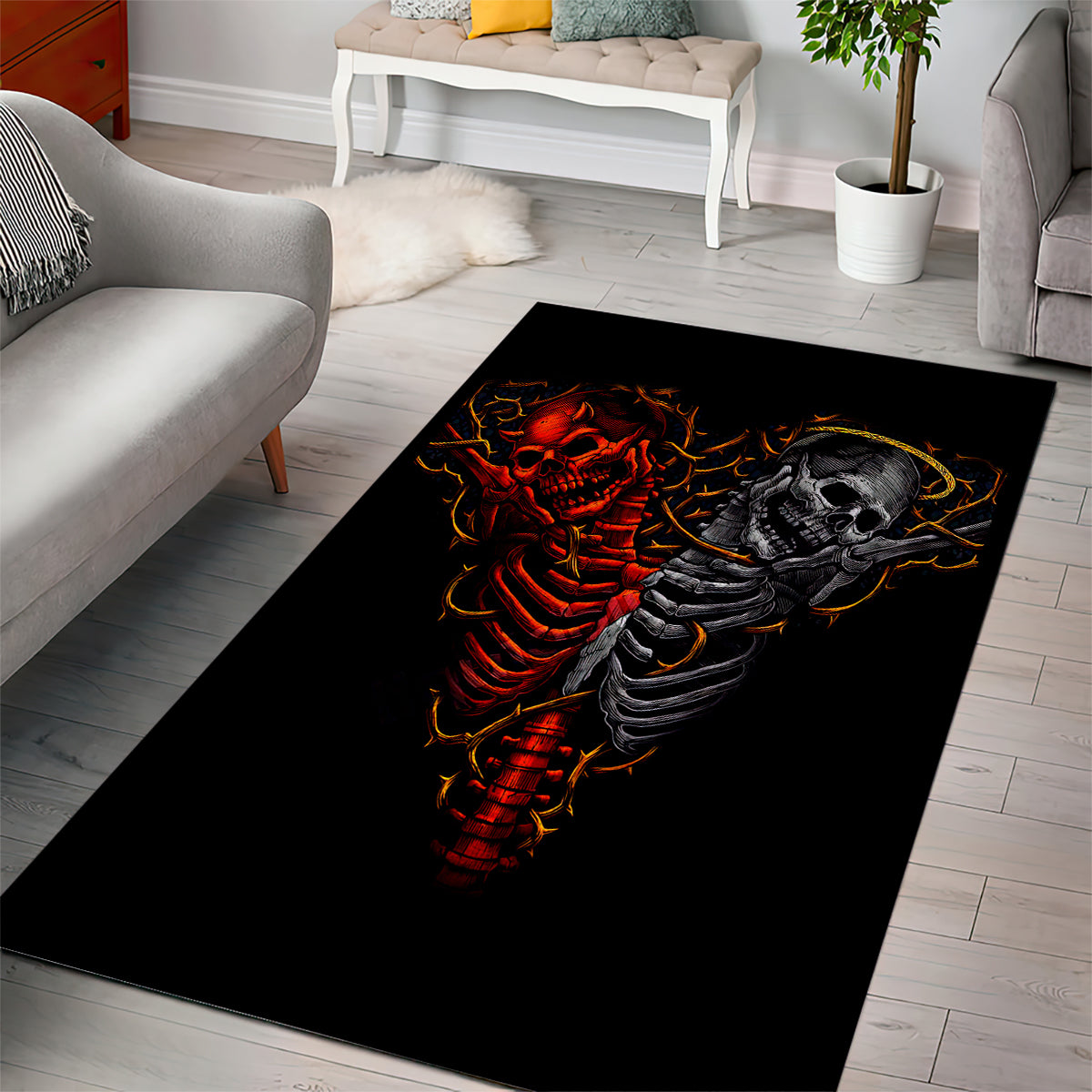 Skull Area Rug Devil And Angel Twin Skull - Wonder Print Shop