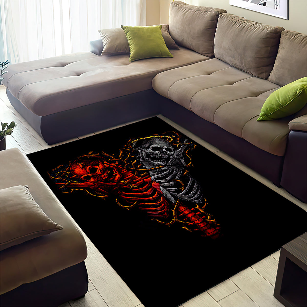 Skull Area Rug Devil And Angel Twin Skull - Wonder Print Shop