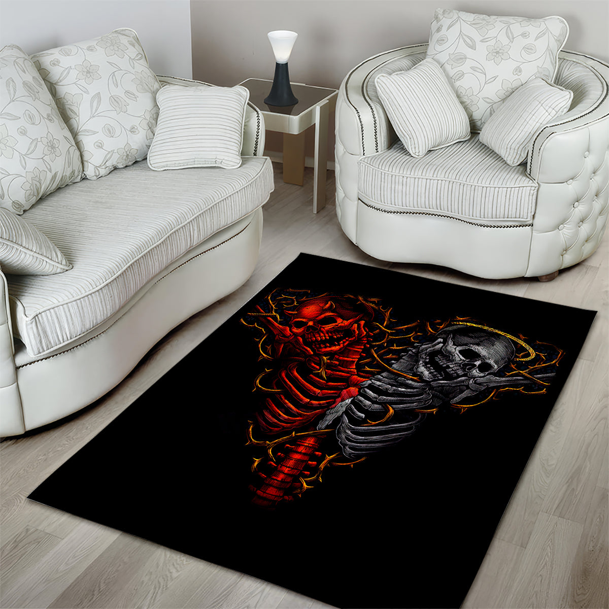 Skull Area Rug Devil And Angel Twin Skull - Wonder Print Shop