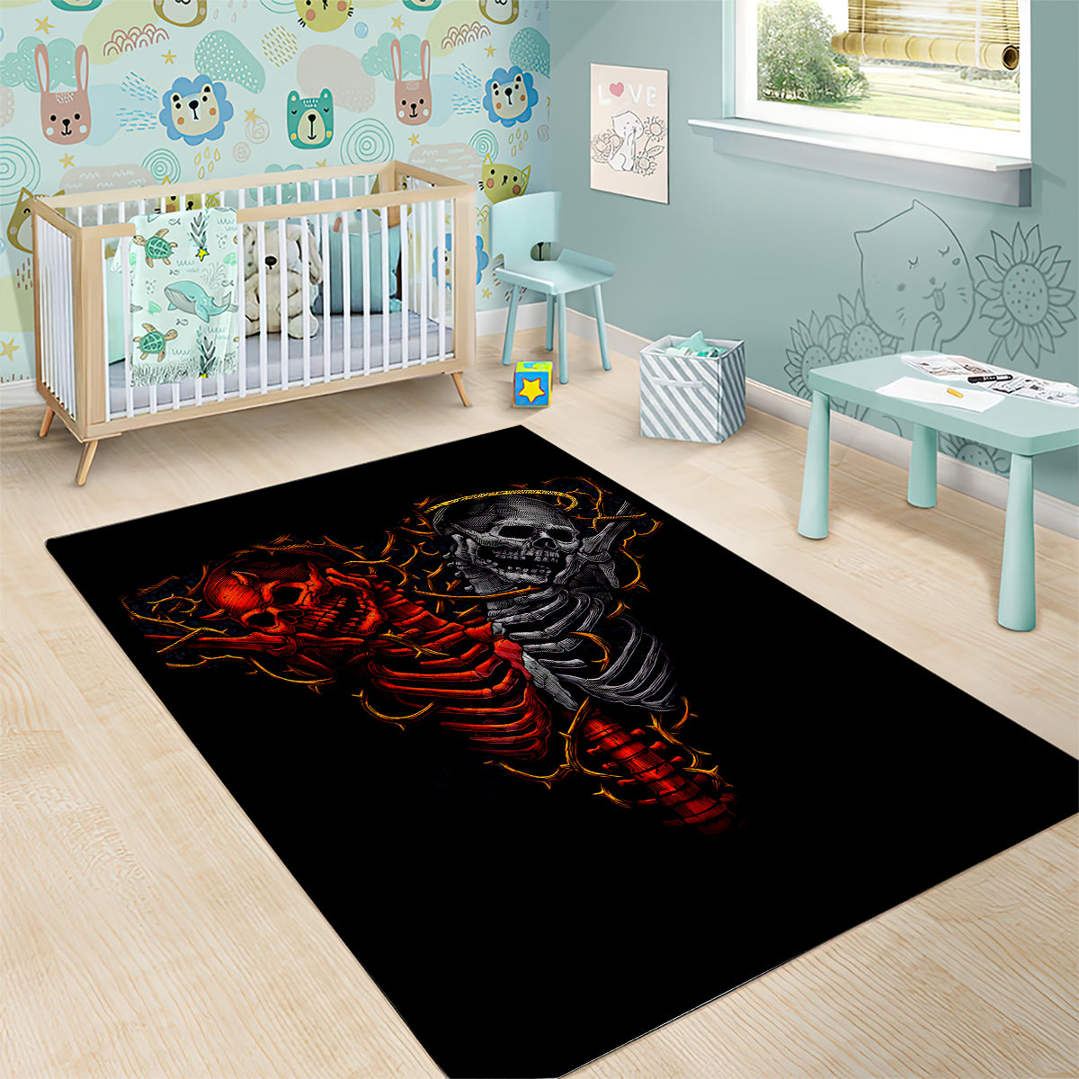 Skull Area Rug Devil And Angel Twin Skull - Wonder Print Shop