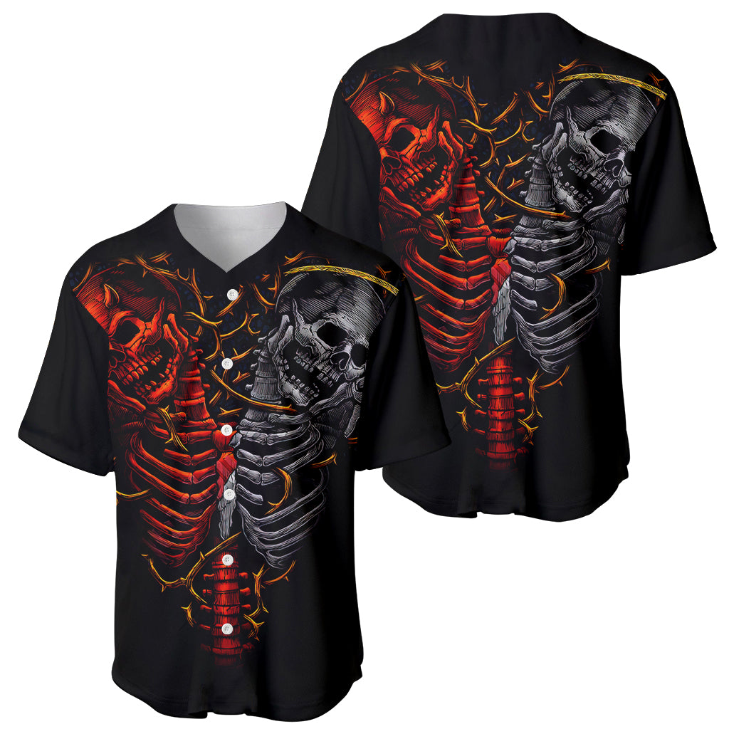 Skull Baseball Jersey Devil And Angel Twin Skull - Wonder Print Shop