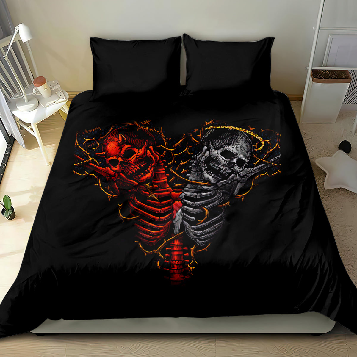 Skull Bedding Set Devil And Angel Twin Skull - Wonder Print Shop