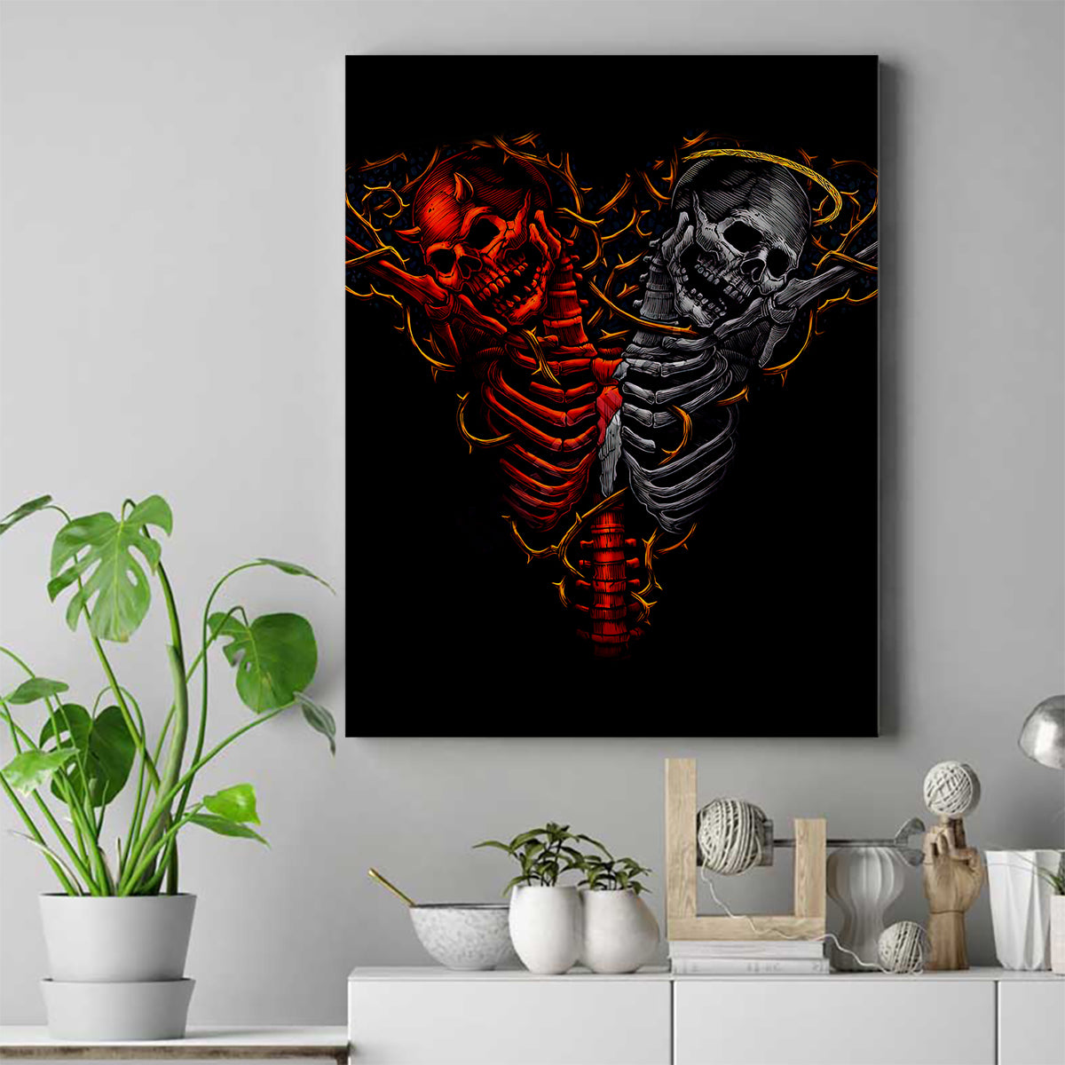 Skull Canvas Wall Art Devil And Angel Twin Skull - Wonder Print Shop