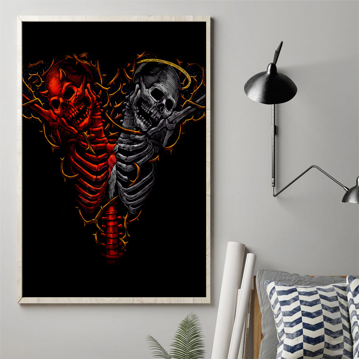 Skull Canvas Wall Art Devil And Angel Twin Skull - Wonder Print Shop