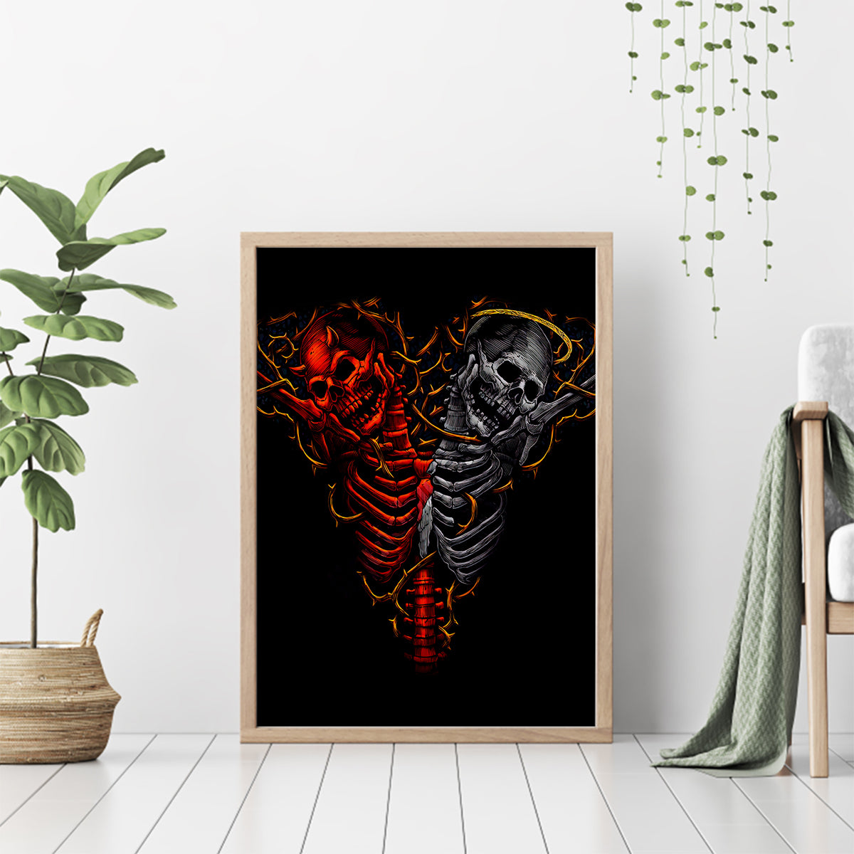 Skull Canvas Wall Art Devil And Angel Twin Skull - Wonder Print Shop
