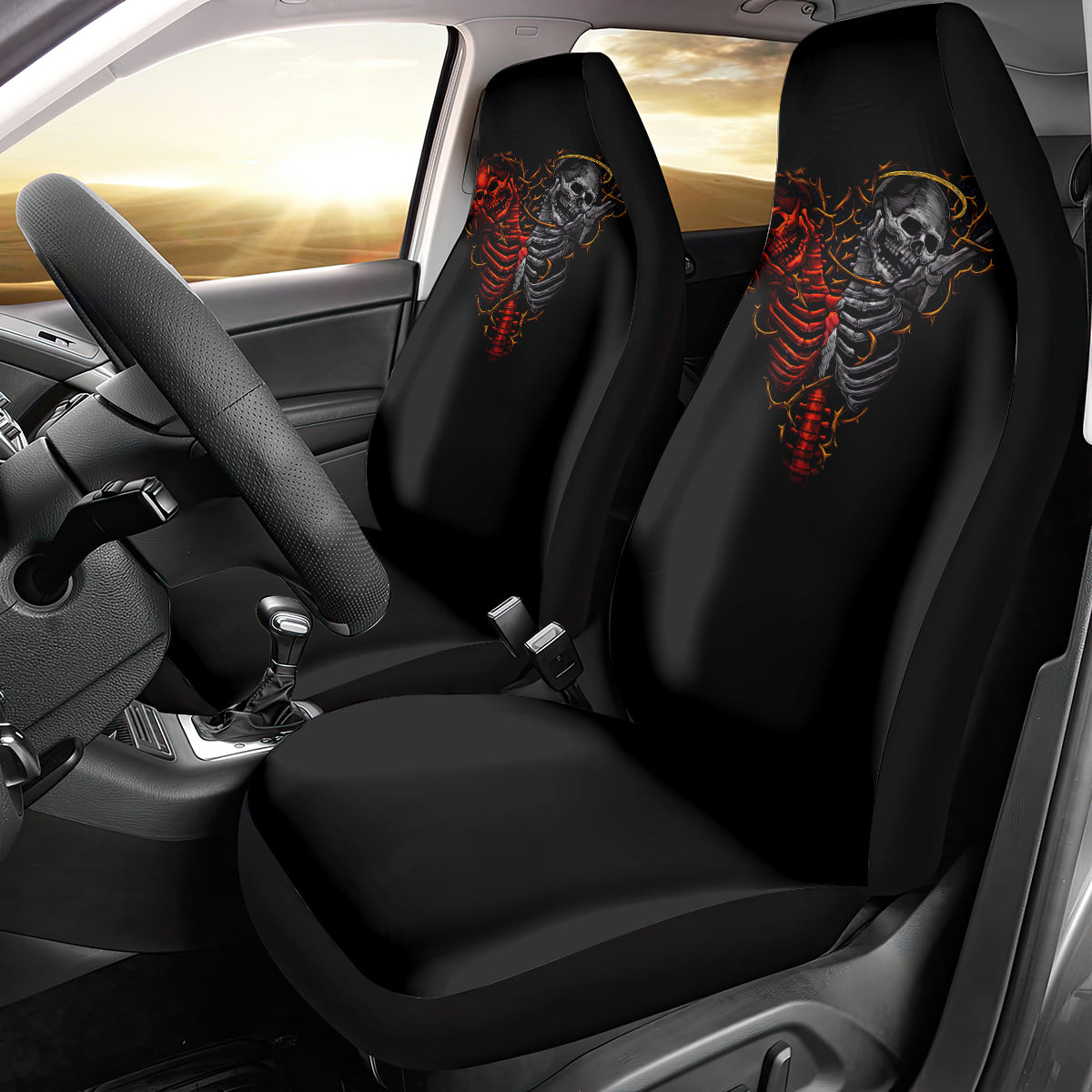 Skull Car Seat Cover Devil And Angel Twin Skull - Wonder Print Shop