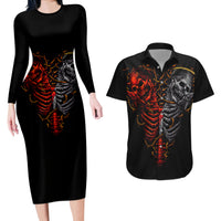 Skull Couples Matching Long Sleeve Bodycon Dress and Hawaiian Shirt Devil And Angel Twin Skull - Wonder Print Shop