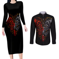 Skull Couples Matching Long Sleeve Bodycon Dress and Long Sleeve Button Shirts Devil And Angel Twin Skull - Wonder Print Shop