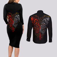 Skull Couples Matching Long Sleeve Bodycon Dress and Long Sleeve Button Shirts Devil And Angel Twin Skull - Wonder Print Shop