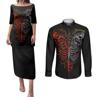 Skull Couples Matching Puletasi Dress and Long Sleeve Button Shirts Devil And Angel Twin Skull - Wonder Print Shop
