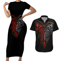 Skull Couples Matching Short Sleeve Bodycon Dress and Hawaiian Shirt Devil And Angel Twin Skull - Wonder Print Shop