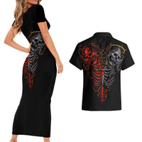 Skull Couples Matching Short Sleeve Bodycon Dress and Hawaiian Shirt Devil And Angel Twin Skull - Wonder Print Shop