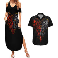 Skull Couples Matching Summer Maxi Dress and Hawaiian Shirt Devil And Angel Twin Skull - Wonder Print Shop