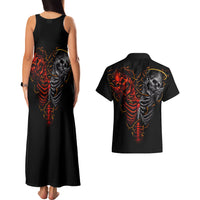 Skull Couples Matching Tank Maxi Dress and Hawaiian Shirt Devil And Angel Twin Skull - Wonder Print Shop