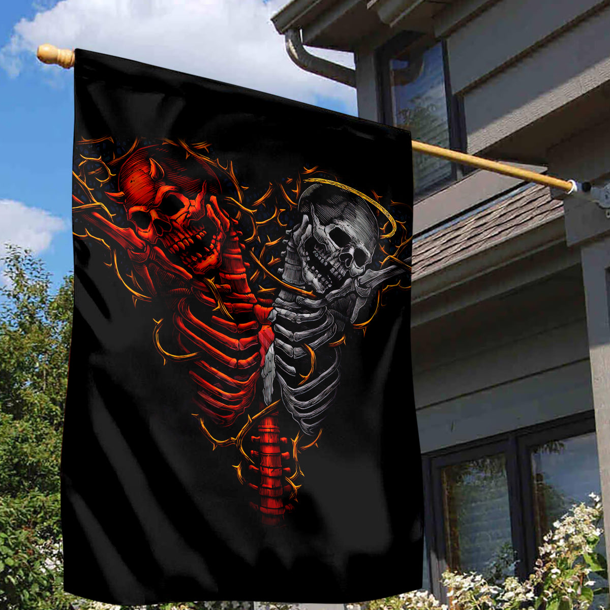 Skull Garden Flag Devil And Angel Twin Skull - Wonder Print Shop