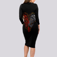 Skull Long Sleeve Bodycon Dress Devil And Angel Twin Skull - Wonder Print Shop