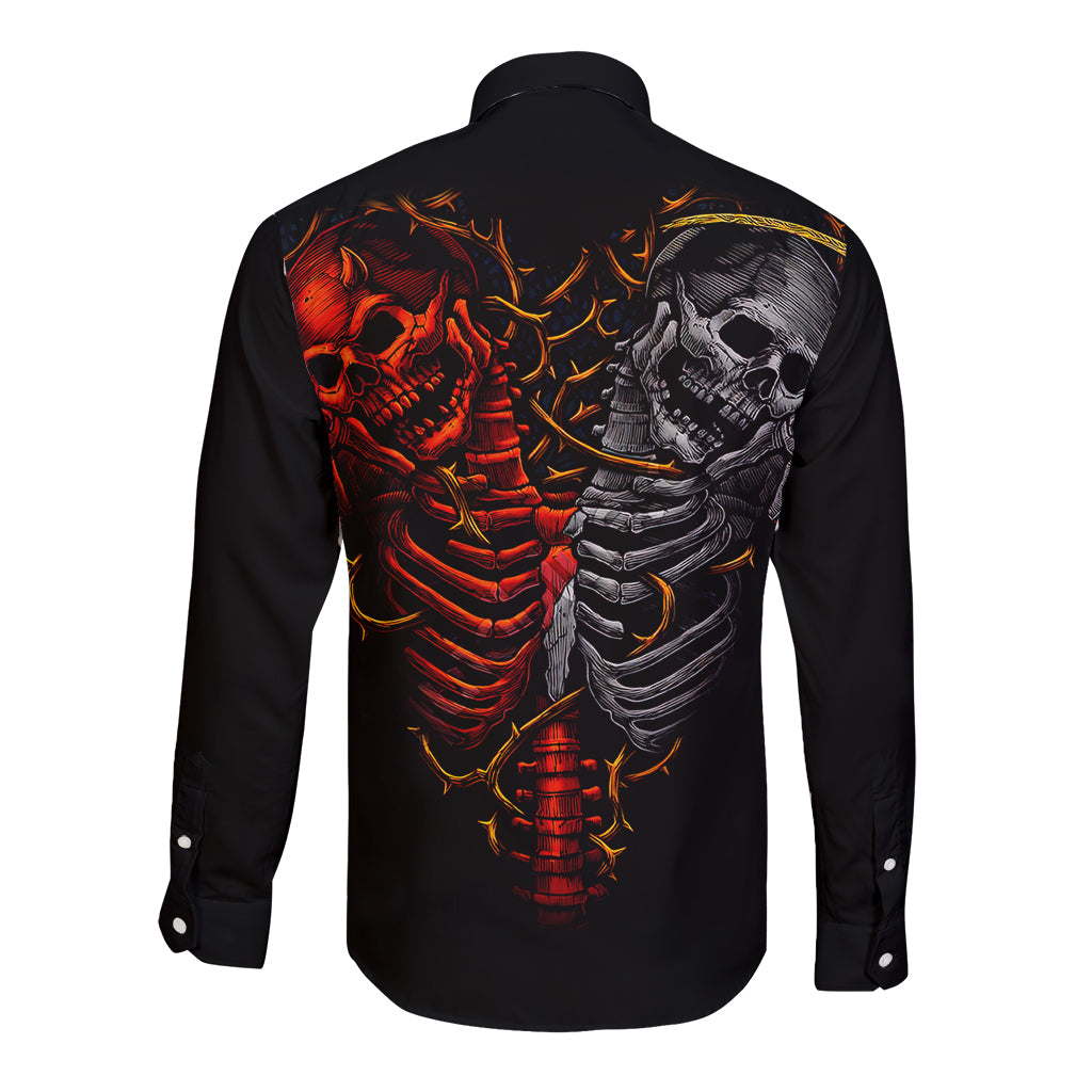 Skull Long Sleeve Button Shirt Devil And Angel Twin Skull - Wonder Print Shop