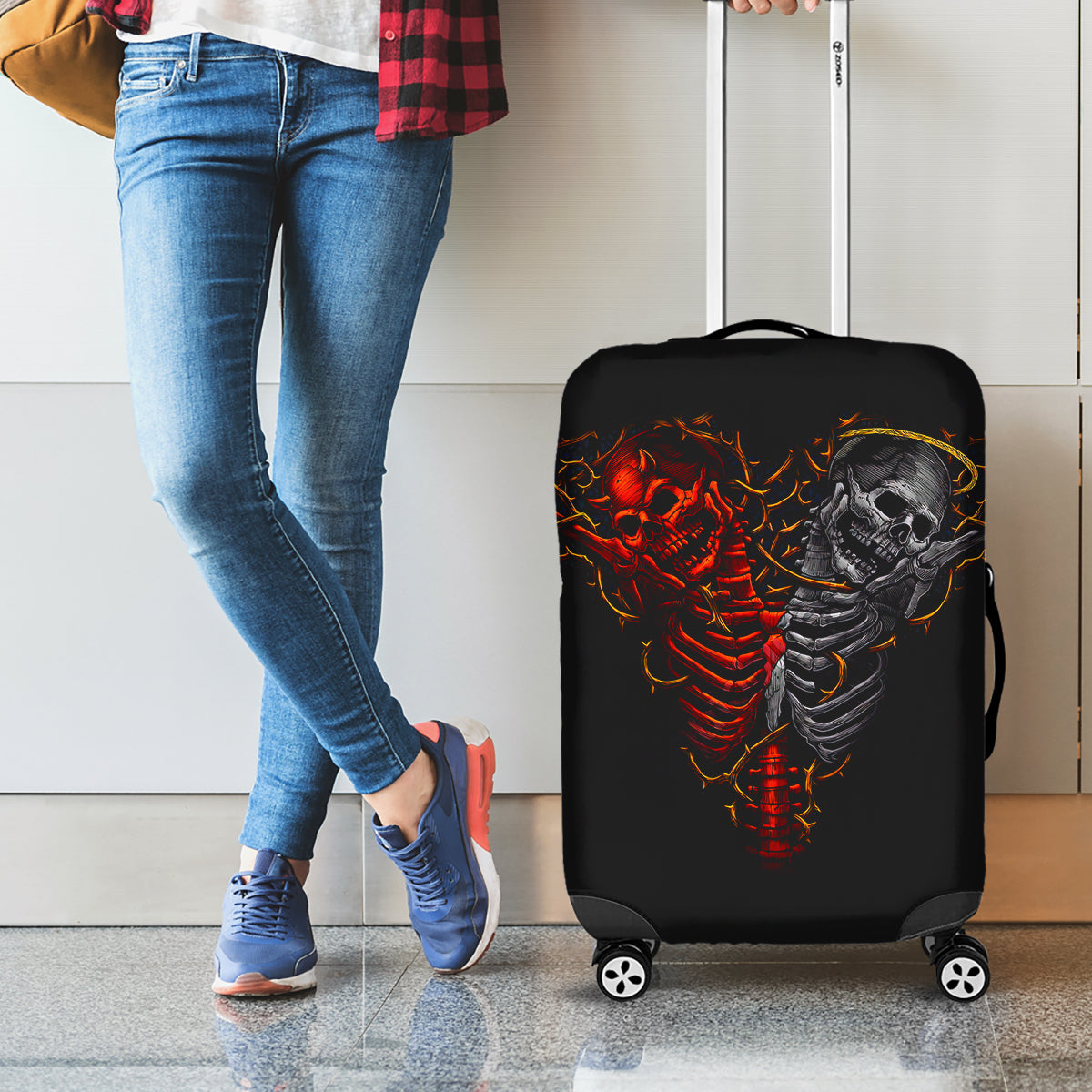 Skull Luggage Cover Devil And Angel Twin Skull - Wonder Print Shop