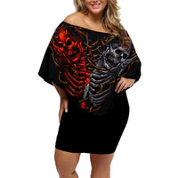 Skull Off Shoulder Short Dress Devil And Angel Twin Skull - Wonder Print Shop