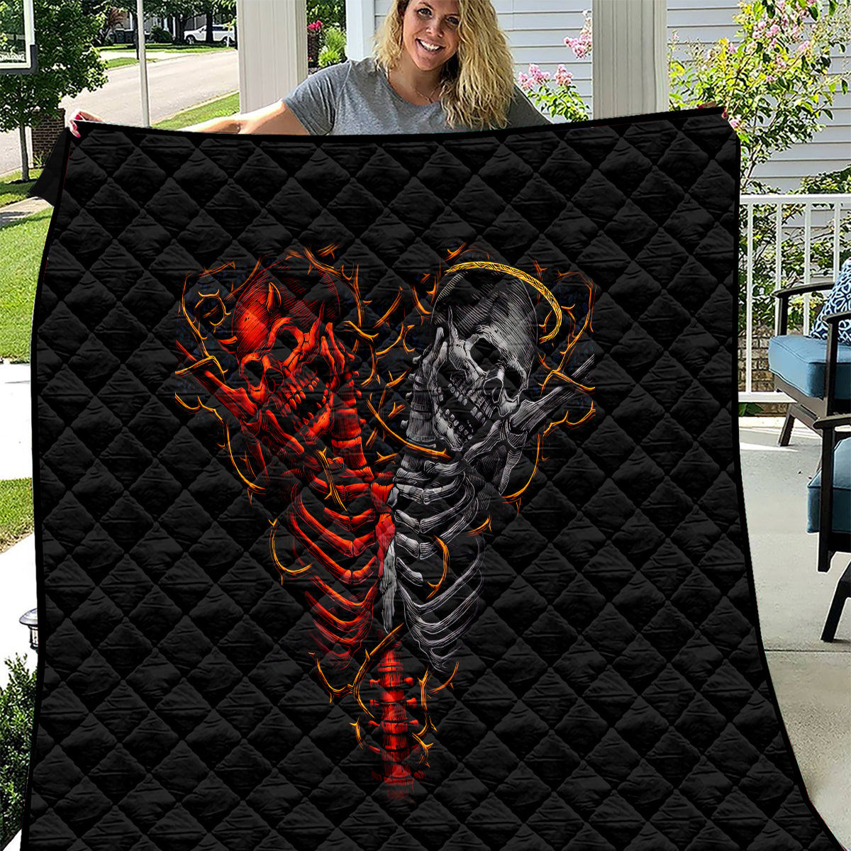 Skull Quilt Devil And Angel Twin Skull - Wonder Print Shop