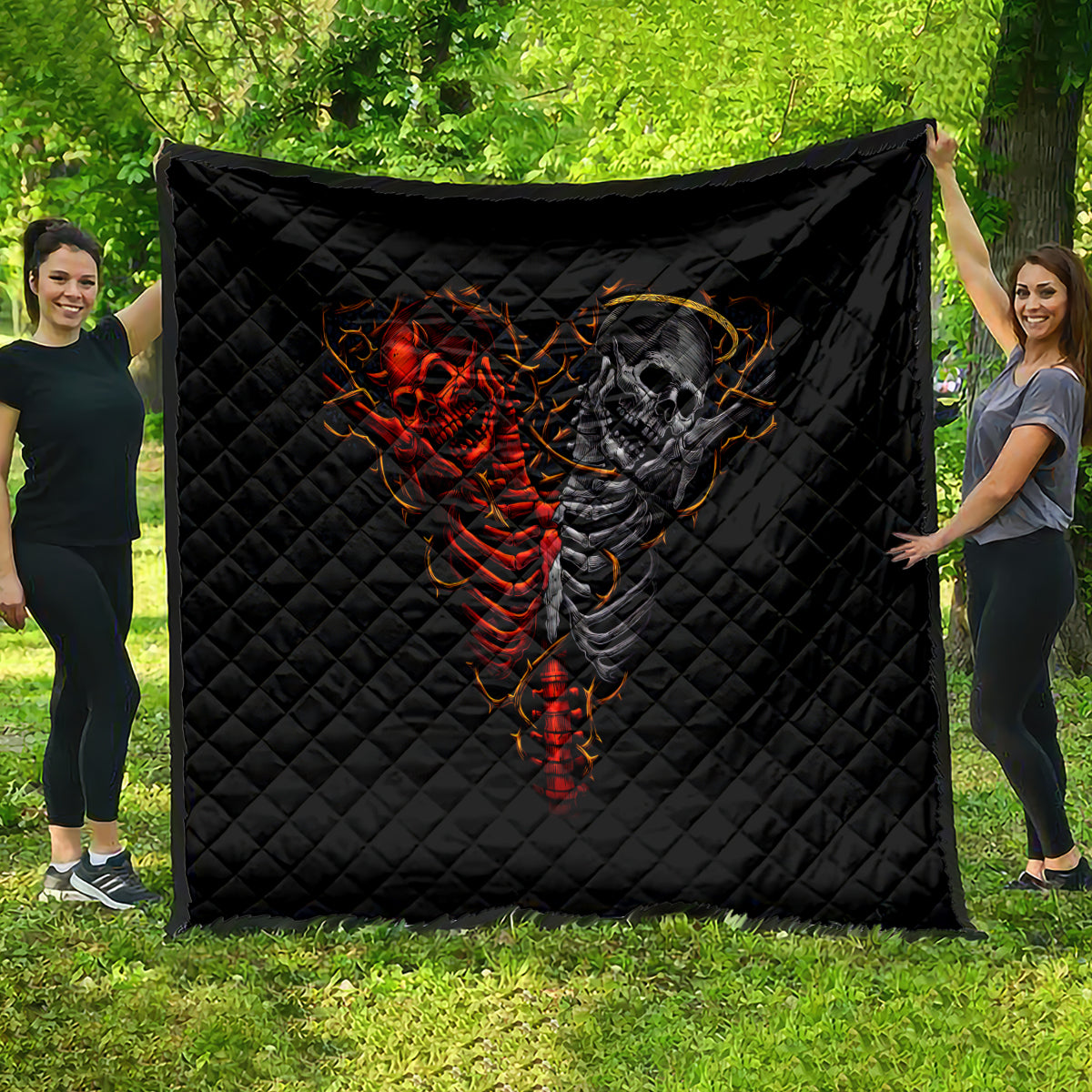 Skull Quilt Devil And Angel Twin Skull - Wonder Print Shop