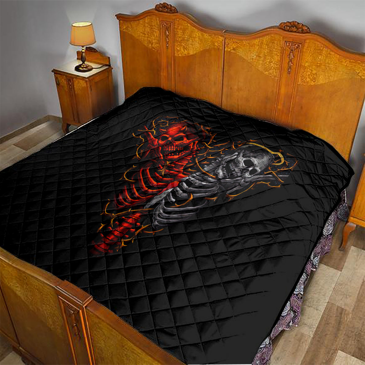 Skull Quilt Devil And Angel Twin Skull - Wonder Print Shop