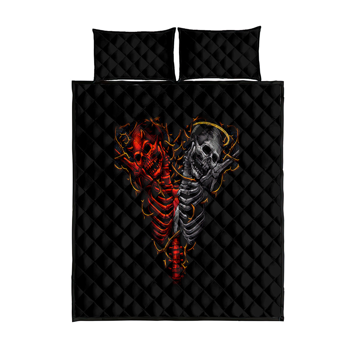 Skull Quilt Bed Set Devil And Angel Twin Skull - Wonder Print Shop